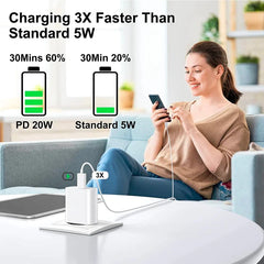 2024 20W USB-C Fast Charger PD Adapter Cable For iPhone 14/13/12/11 XR Pro iPad