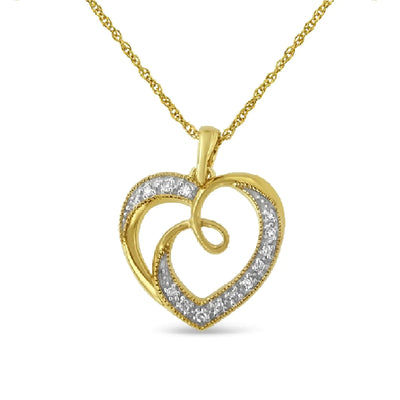 14K Yellow Gold Plated .925 Sterling Silver Diamond Accent Ribbon & Heart 18