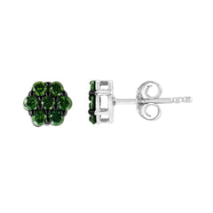 .925 Sterling Silver  Prong Set Round-Cut Treated Colored Diamond Floral Cluster Stud Earring - Choice of Diamond Colors and Total Weights